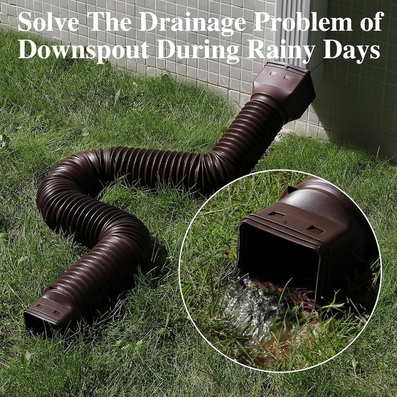 Gutterlix 3 Pack Flexible Gutter Downspout Extensions Extendable from 21" to 67", Downspout Extender Comes with Adapters, Thickened Down spout Drain Extension for Rainwater Drainage(Brown) - Image 4